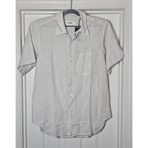 Buck Mason Breeze Cotton Linen Short Sleeve Shirt Men's Size Small Striped Khaki